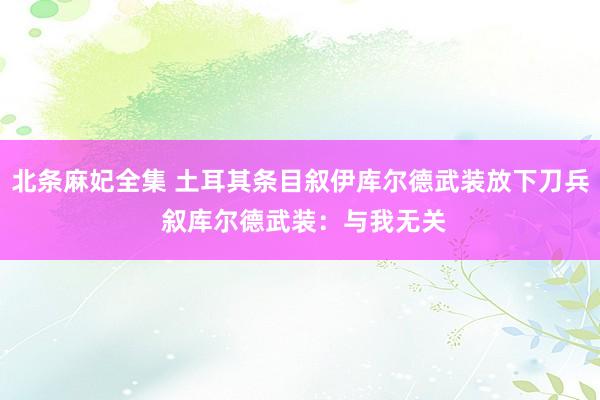 北条麻妃全集 土耳其条目叙伊库尔德武装放下刀兵 叙库尔德武装：与我无关